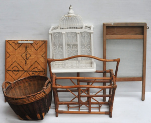 Lot 82 - Lot of Vintage Occasional Furniture & Items incl Matchstick Tray,
