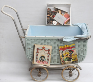 Lot 83 - Group of vintage children's items inc mid-century dolls pram, mid-centu