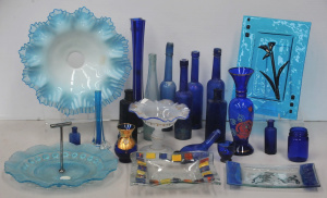 Lot 116 - Large Group Vintage Blue Coloured Glass inc Cobalt Blue Single stem va
