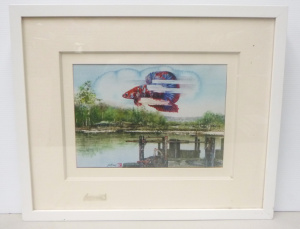 Lot 125 - Artist Unknown - Framed Modernist Chinese Watercolour - A Flying Siame