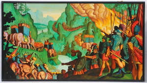 Lot 128 - Artist Unknown - Large Framed Oil painting - Hannibal Crossing the Pyr