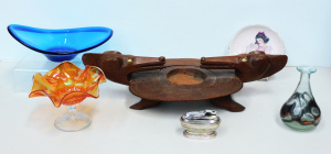 Lot 147 - Mix lot inc Carved Tribal Wooden bowl with animal head handles, Browni