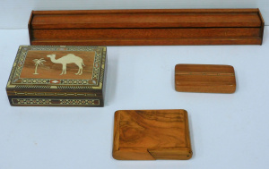 Lot 154 - Group of quality timber items inc Art Deco cigarette case, inlaid ciga