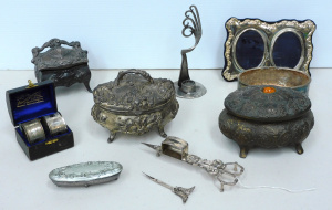 Lot 165 - Group lot of EPNS & Other metal items inc Fork Candlestick, Double