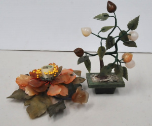 Lot 168 - 2 pces Oriental inc Jade & Carnelian candle holder & Jade carv