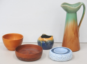 Lot 172 - Lot of Ceramic & Wood Items incl Bendigo Pottery Jug (AF), Wooden