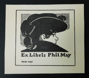 Lot 180 - Unframed and unsigned bookplate for Phil May approx 8cm x 8cm