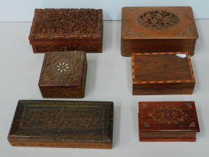 Lot 188 - Group of small carved and inlaid Indian timber boxes - largest 20cm W