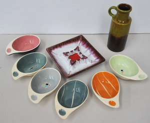 Lot 191 - Group lot Retro Ceramics - West German Handled Vase, matched set of 6