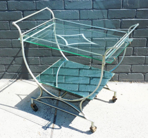 Lot 2 - Mid-century Art Deco metal, glass, and mirror auto trolley - 78cm W
