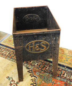 Lot 3 - Early 20thC H & S embossed metal animal feed box - 56cm H