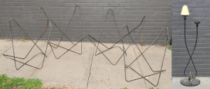 Lot 9 - Group lot inc MCM century twin pronged rocket lamp in non-original condi