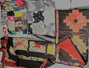 Lot 26 - 4 x Patchwork Quilts - 2 with black ground, multi coloured & black
