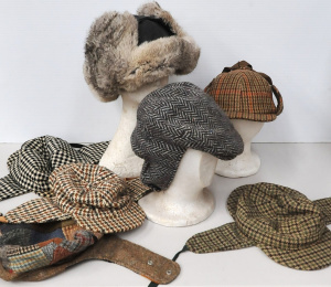 Lot 34 - Group lot vintage Mens Deerstalker & Other Hats - mostly tartan inc