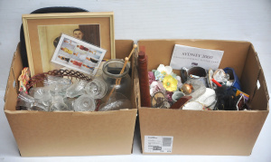 Lot 37 - Group lot of 2 boxes inc vintage cut and pressed glass and crystal, unu