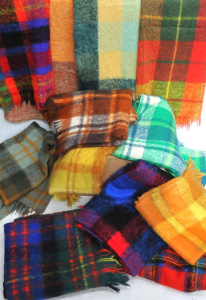 Lot 41 - Approx 12 Retro & Vintage Colourful Mohair Rugs inc 2 Knee rugs - G