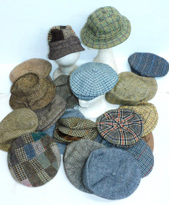 Lot 50 - Group lot vintage Tweed Mens Flat Caps & Berets inc Aust Wild Trout