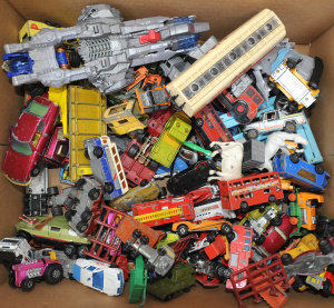 Lot 112 - Box lot of vintage toys, mostly Matchbox but also Fun Ho!, Corgi, Road