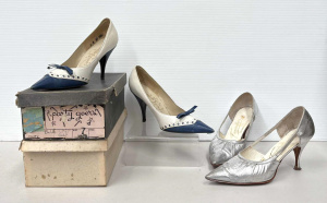 Lot 123 - 2 prs ladies 1960s leather pointed toes shoes - silver Fascination by