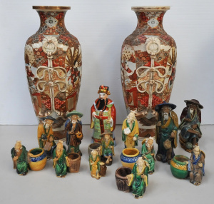 Lot 137 - Collection of oriental ceramics inc pair of large Satsuma vases (af cr