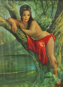 Lot 176 - Vintage framed Original JH Lynch Print - Woodland Goddess - some damag