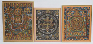 Lot 177 - 3 x Framed vintage Handpainted Tibetan Thangka Paintings - Typical cen