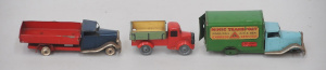 Lot 197 - 3 x vintage pressed tin toy trucks inc Brimtoy Pocket toy No 9510 Mech