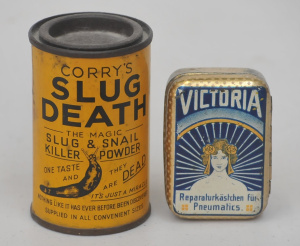 Lot 201 - 2 x Vintage Tins inc 1910s German Victoria Tire Repair tin, Corry's -