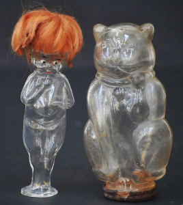 Lot 206 - 2 x Vintage glass figural Bottles inc German Kewpie Doll 12cm H &