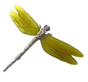 Lot 211 - Vintage Art Deco style Silver plated Dragonfly Brooch - Purple Enamel