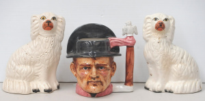 Lot 222 - Group lot - Pair vintage Victorian Staffordshire Spaniel figures (1 af