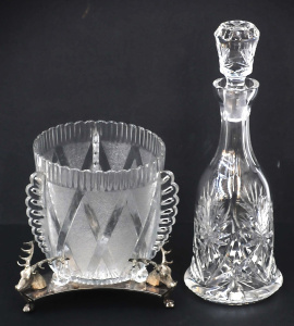 Lot 229 - Vintage crystal decanter (32cm H) and pressed glass mounted vase on EP