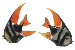 Lot 233 - Pair of Rikaro Art Glass Angelfish - Black with White striped - amber