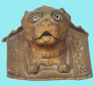 Lot 244 - Vintage Gilded Cast Metal Novelty Bulldog Inkwell with Inset 16cm L