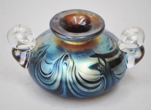 Lot 245 - Australian Iridescent Art Glass Bulbous Vase with Flared rim and curle