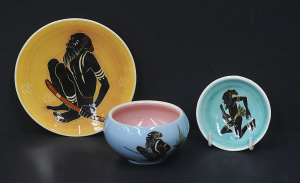 Lot 246 - Martin Boyd 3 x pieces Handpainted Australian Pottery - Bowl, small di
