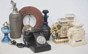 Group Vintage inc Deep Teal Green Glass hobnail decanter, Blue Glass oil base ,