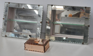 Small lot - Kitsch Mirrored 1950s items - Pair single shelf Shadow Boxes + Jewel