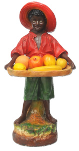 Lot 7 - Plaster Hand Painted Figure of a Boy w Fruit Serving Tray & Plastic