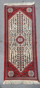 Lot 8 - Vintage woollen Afghan Rug Runner - Traditional motifs on a red ground
