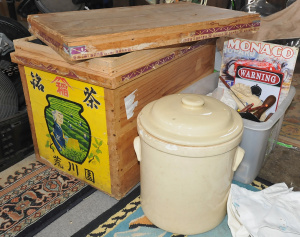 Lot 41 - Lot of Vintage Items incl Wooden Chinese Tea Chest, AF Large Ceramic Li