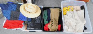 Lot 42 - 4 x Boxes of Modern & Vintage Clothes incl Leather Jackets, Hats, A