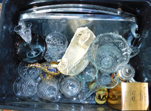 Lot 44 - Box lot inc Pair Krosno glass flutes, Cut glass Stemware, Victorian Bis