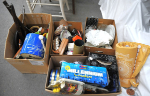 Lot 48 - Large mixed lot of 4 boxes inc modern and vintage items inc Fenton milk