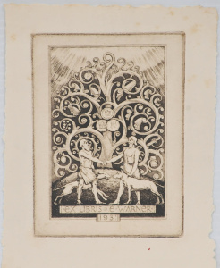 Lot 52 - Artist Unknown Etched Ex Libris Bookplate for E Warner 1931 - 13x9 5cm
