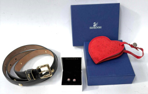 Lot 55 - Grp - Bxd silver Pandora stud+ earrings, bxd Swarovski red heart shaped