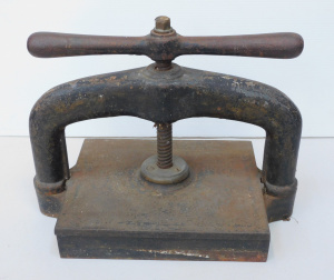 Lot 59 - Victorian cast iron book press with brass fittings - 42cm W