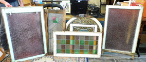 Lot 60 - Group of vintage leadlight and decorative glass window panels inc pair