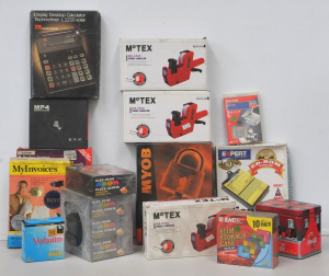 Lot 68 - Box lot of retro office supplies and computer items inc writeable CD, 3