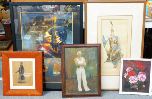 Lot 70 - Group lot of vintage and modern framed paintings inc Still Life - Hung